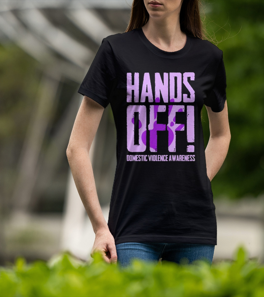 HANDS OFF DOMESTIC VIOLENCE AWARENESS PURPLE HANDPRINT T-Shirt