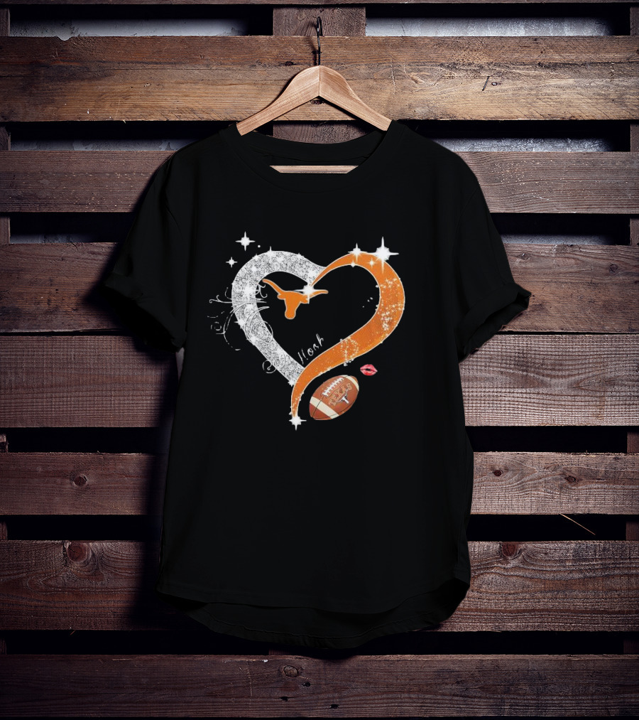 Hook ’em Texas Longhorns Sparkling Heart Football T-Shirt