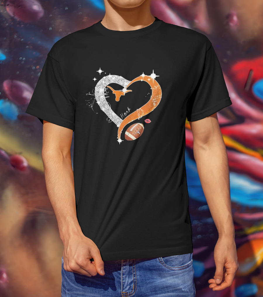Hook ’em Texas Longhorns Sparkling Heart Football T-Shirt