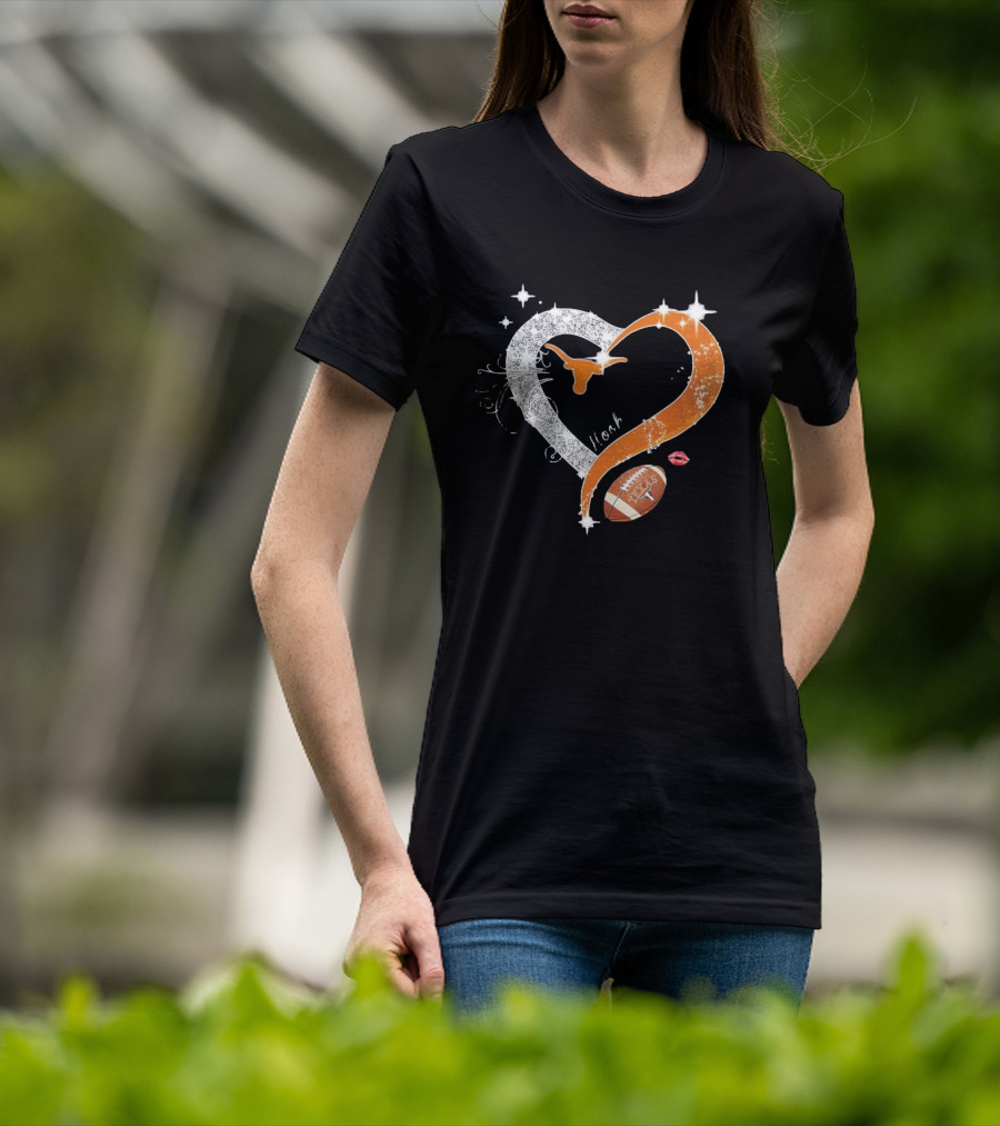 Hook ’em Texas Longhorns Sparkling Heart Football T-Shirt