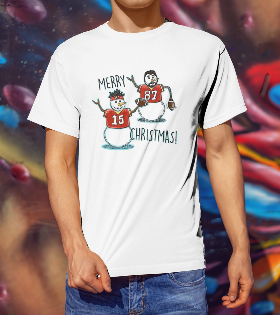 Merry Christmas Mahomes Snowman 15 And 87 Kansas City Football Chiefsmas T-Shirt