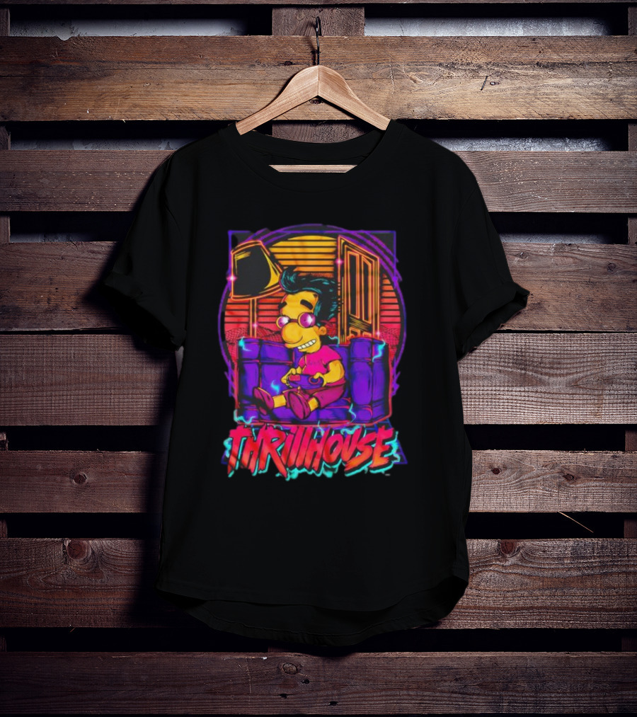 Milhouse Van Houten Thrillhouse Retro Gaming Neon Scene T-Shirt