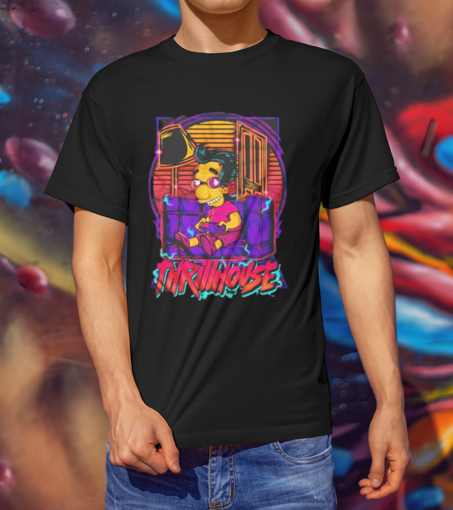 Milhouse Van Houten Thrillhouse Retro Gaming Neon Scene T-Shirt