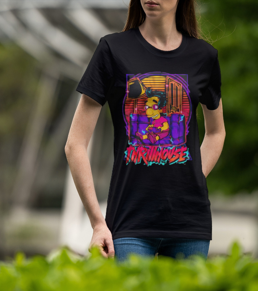 Milhouse Van Houten Thrillhouse Retro Gaming Neon Scene T-Shirt