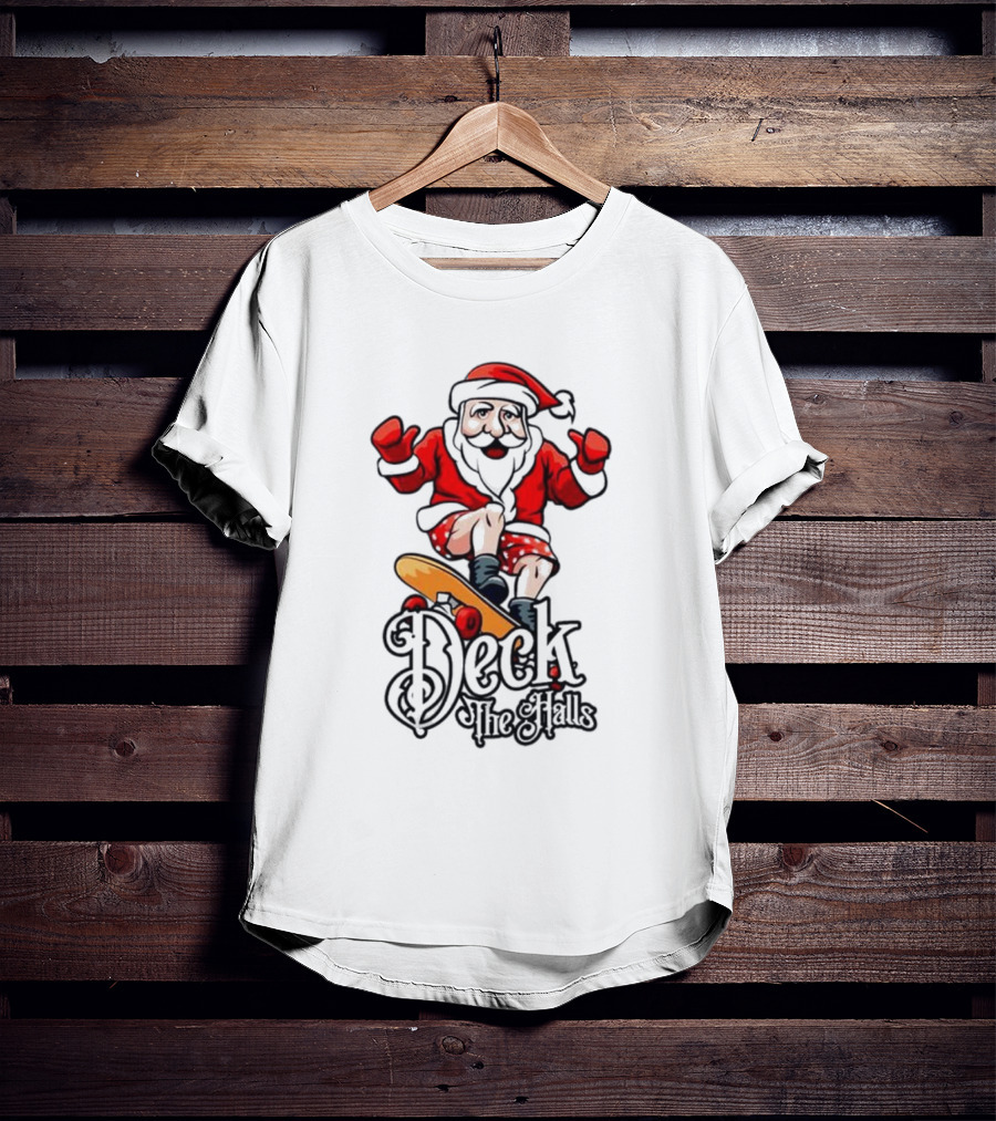 Skateboarding Santa Claus Deck The Halls Christmas Holiday Fun T-Shirt