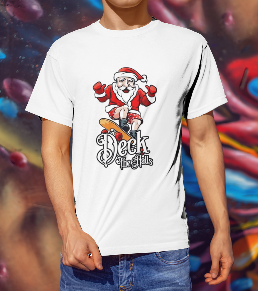 Skateboarding Santa Claus Deck The Halls Christmas Holiday Fun T-Shirt