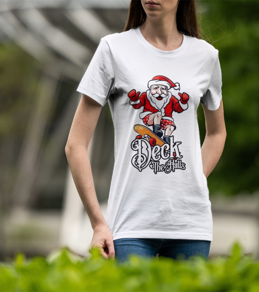 Skateboarding Santa Claus Deck The Halls Christmas Holiday Fun T-Shirt