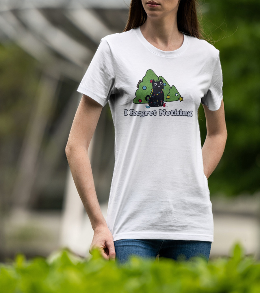 I Regret Nothing Black Cat Christmas Trees T-Shirt