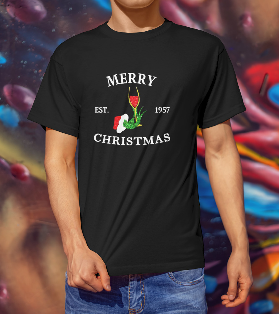 Merry Christmas Grinch Hand Wine Glass Est 1957 T-Shirt