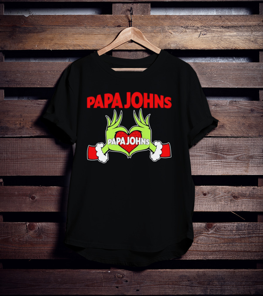Papa Johns Grinch Hands Heart Christmas T-Shirt