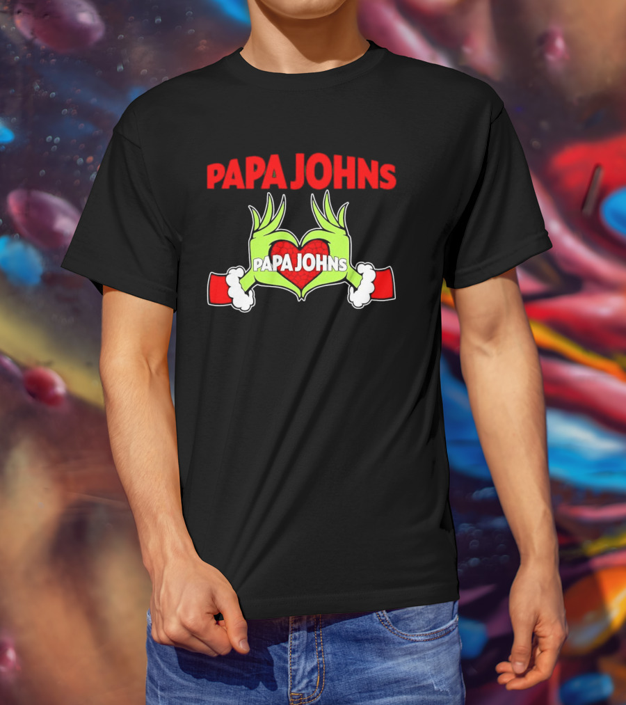 Papa Johns Grinch Hands Heart Christmas T-Shirt