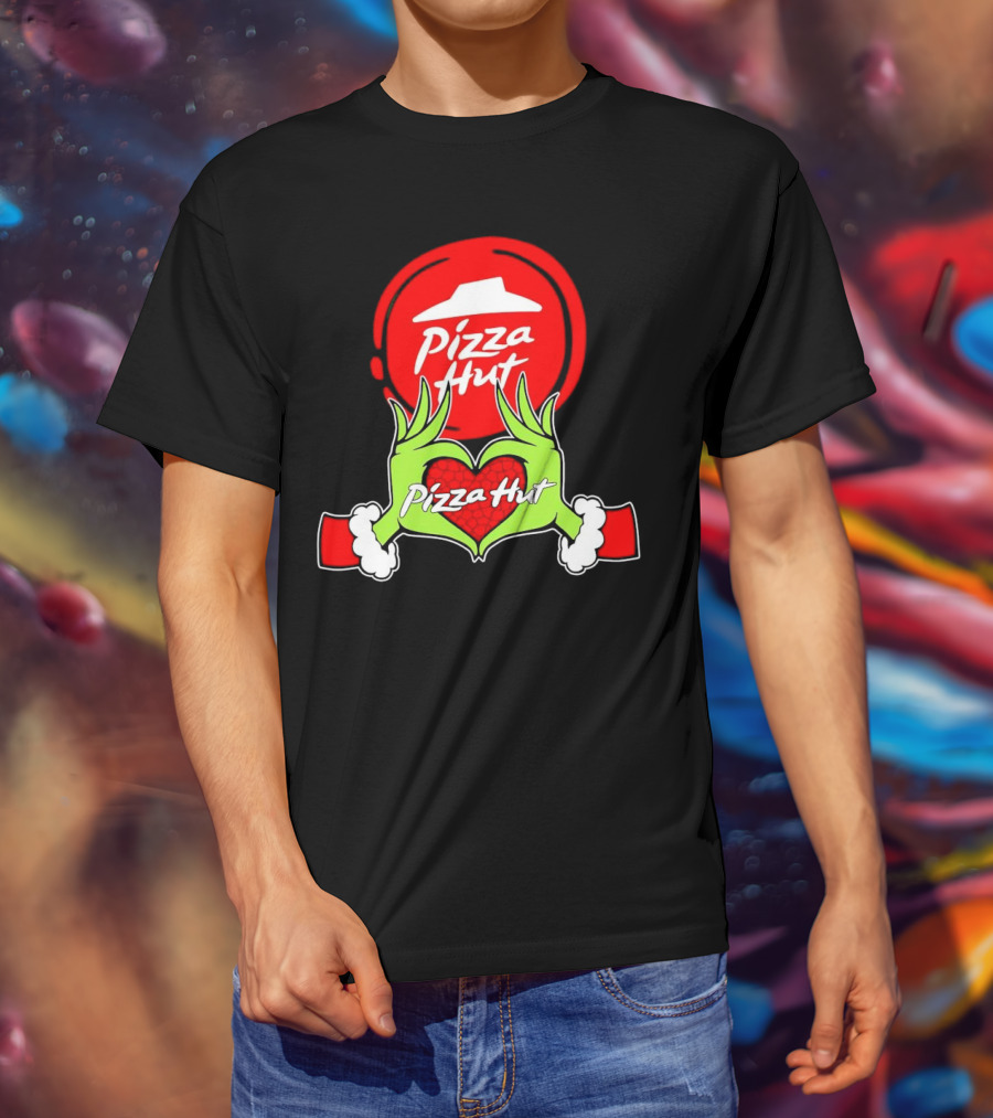 Pizza Hut Christmas Grinch Hands Heart T-Shirt
