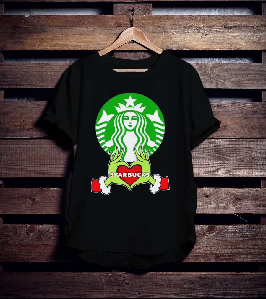 Grinch Hands Holding Heart Starbucks Christmas T-Shirt