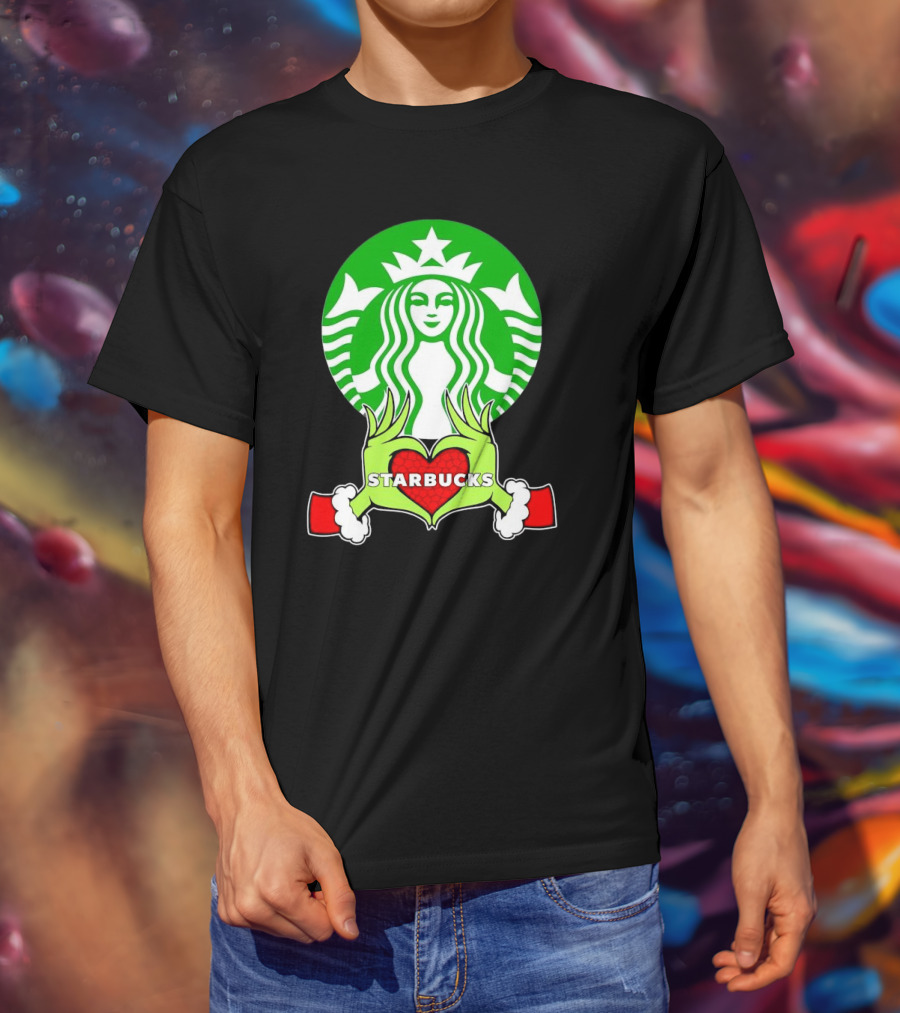 Grinch Hands Holding Heart Starbucks Christmas T-Shirt