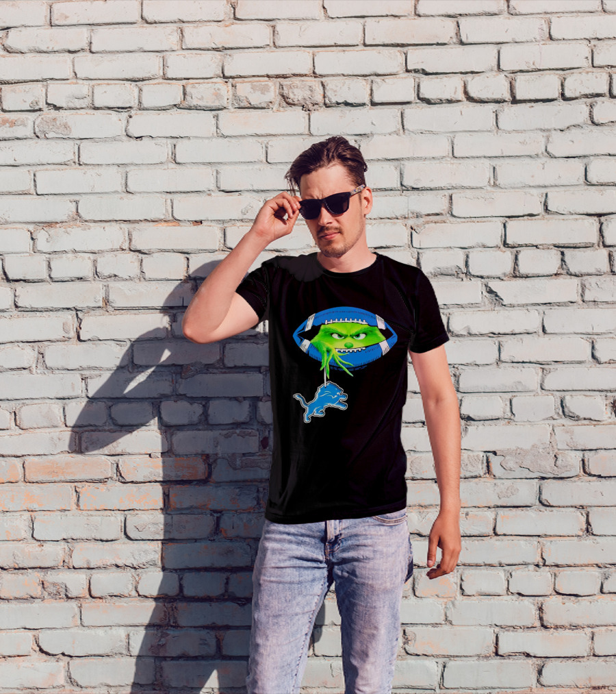 Grinch Sneak Peek Detroit Lions Christmas Football T-Shirt