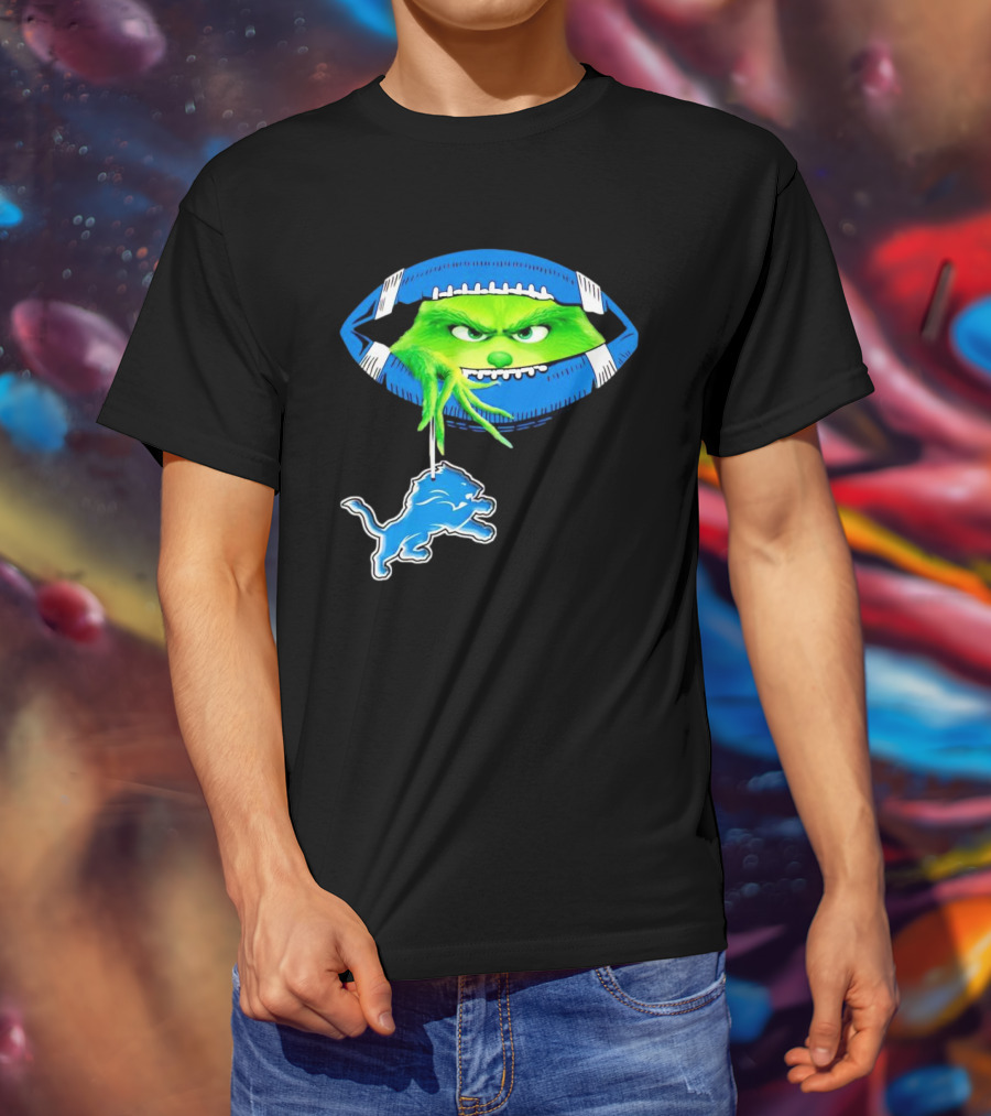 Grinch Sneak Peek Detroit Lions Christmas Football T-Shirt