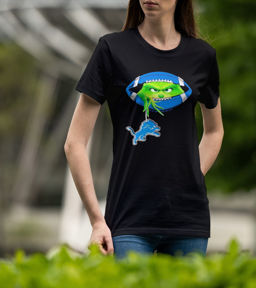 Grinch Sneak Peek Detroit Lions Christmas Football T-Shirt