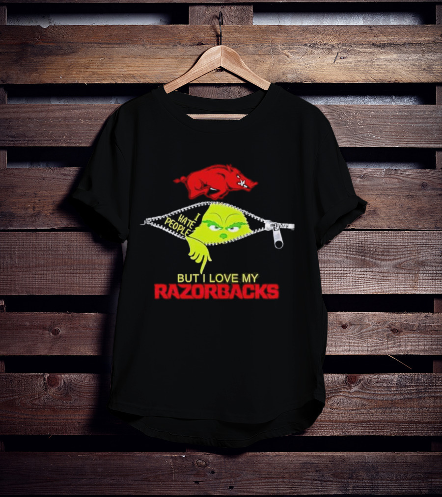 Grinch Zipper I Hate People But I Love My Razorbacks Arkansas Razorbacks T-Shirt
