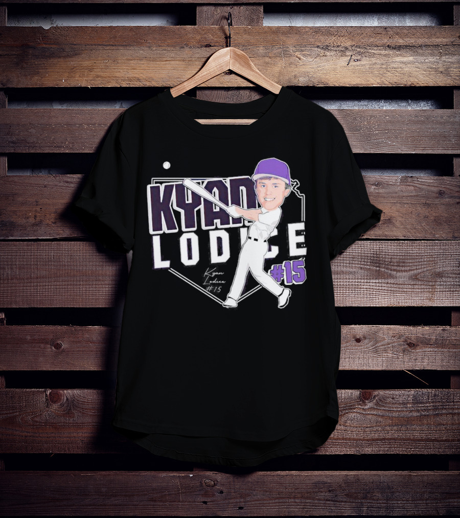 Kyan Lodice Caricature Signature Baseball #15 Purple Cap T-Shirt