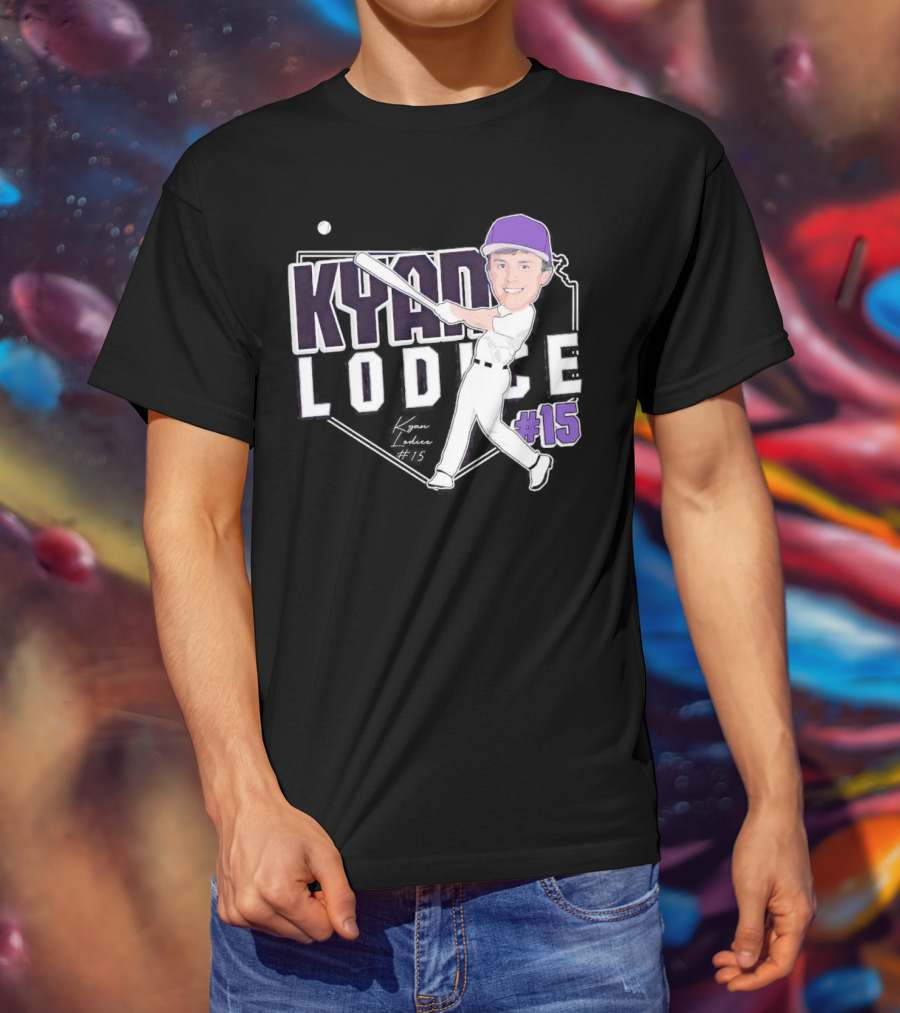 Kyan Lodice Caricature Signature Baseball #15 Purple Cap T-Shirt