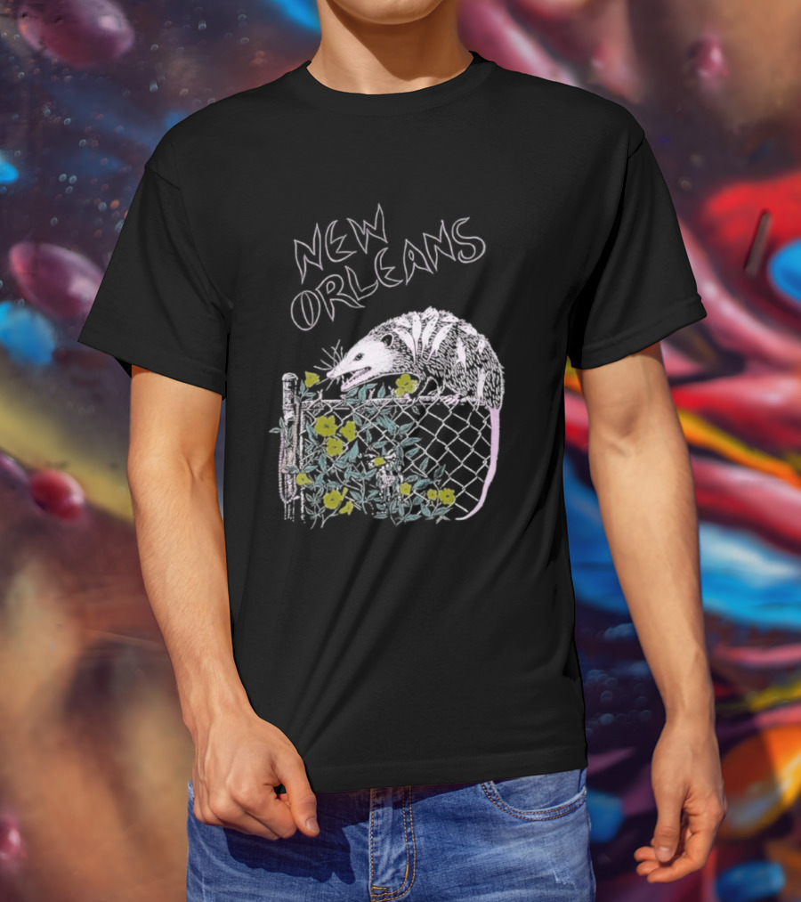 New Orleans Possum On Fence With Flowers T-Shirt