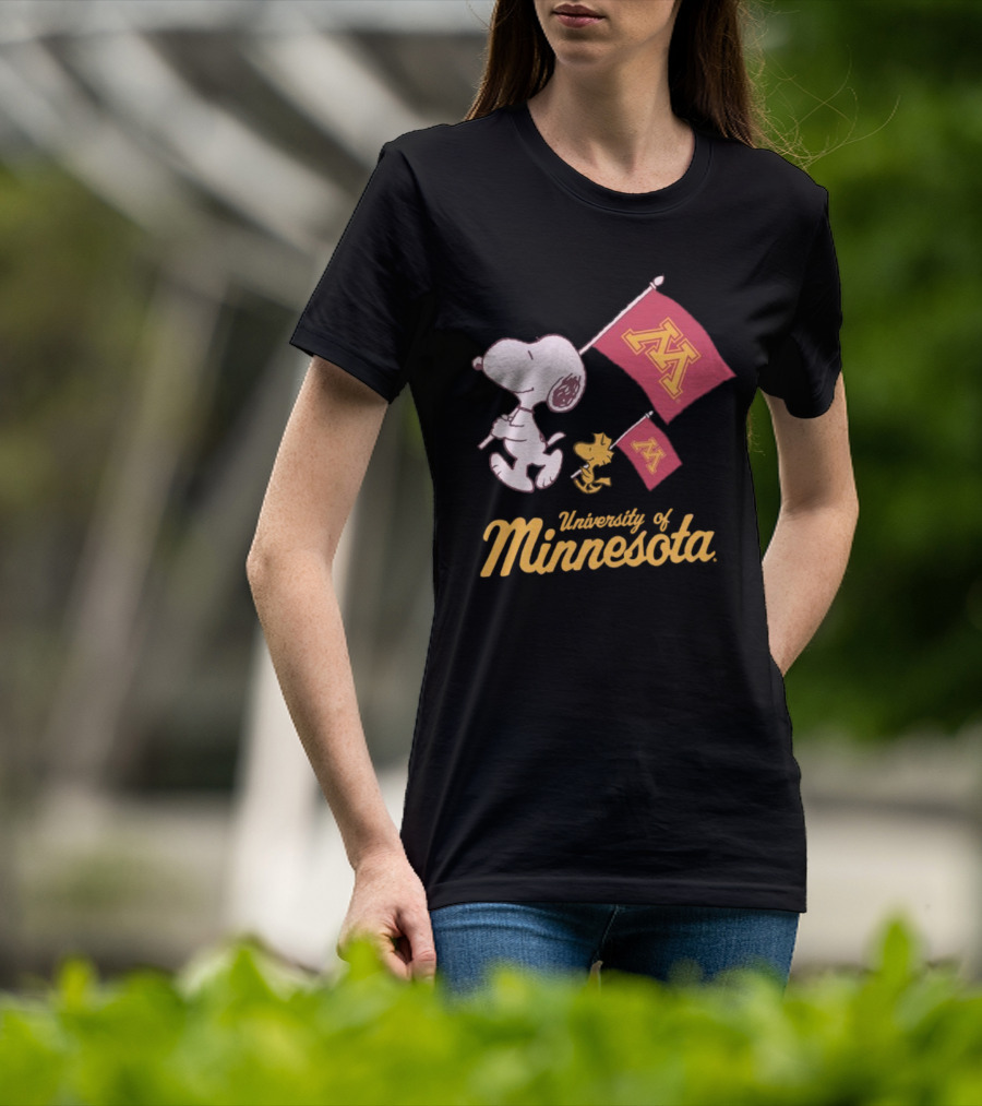 Snoopy And Woodstock University Of Minnesota Flags T-Shirt