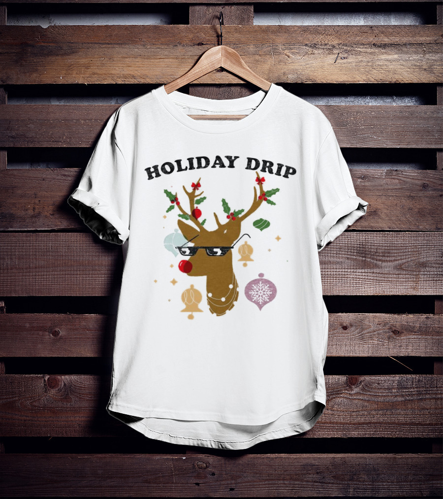 Holiday Drip Reindeer Christmas T-Shirt
