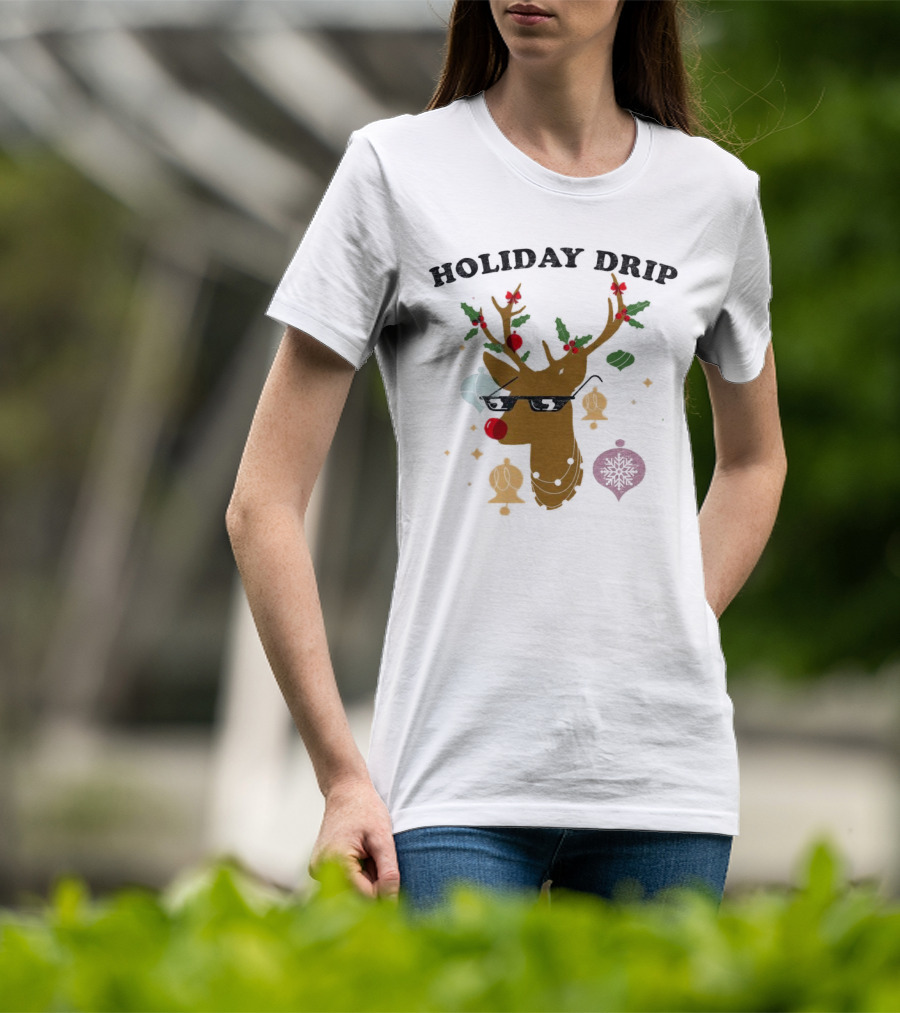 Holiday Drip Reindeer Christmas T-Shirt