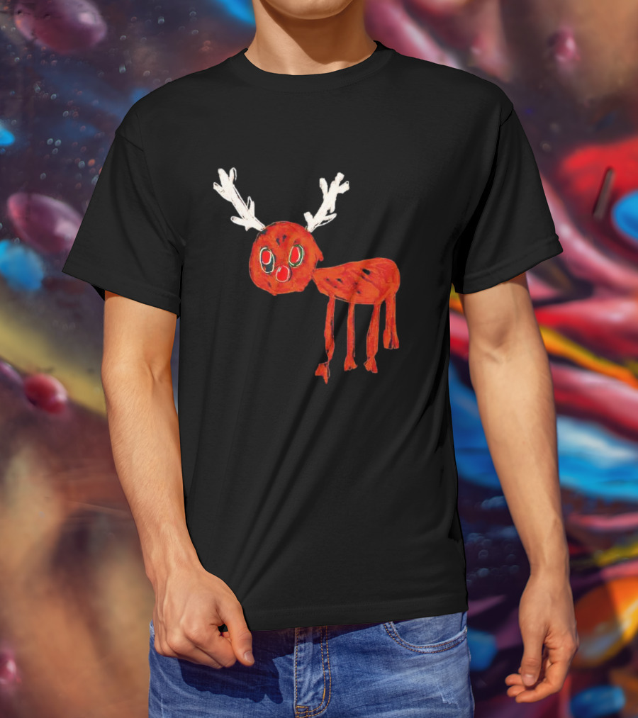 Reindeer Drawing Red Nose Cartoon T-Shirt