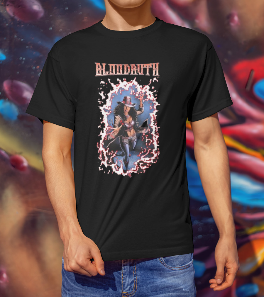 Rippaverse Comics Bloodruth Mysterious Heroine In Dynamic Fiery Aura T-Shirt