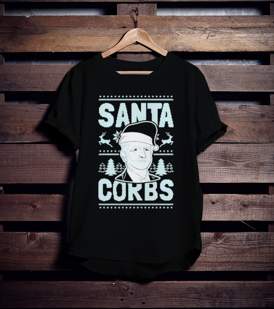 Santa Corbs Christmas Reindeer Trees And Santa Hat T-Shirt