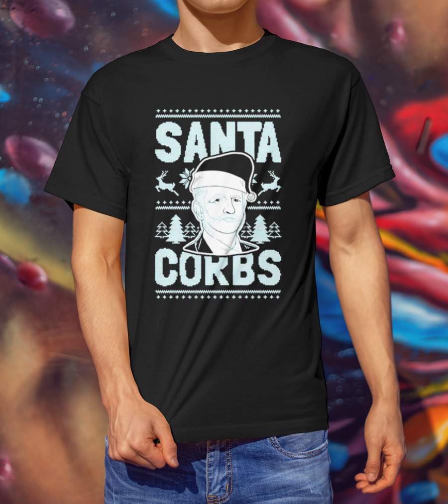 Santa Corbs Christmas Reindeer Trees And Santa Hat T-Shirt