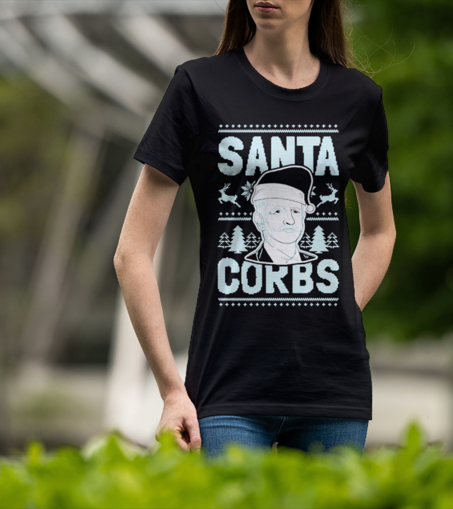 Santa Corbs Christmas Reindeer Trees And Santa Hat T-Shirt