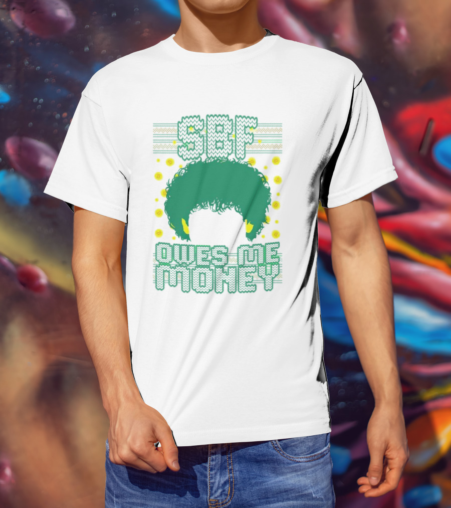 SBF Owes Me Money Christmas Sweater Style Green Hair Pixels T-Shirt