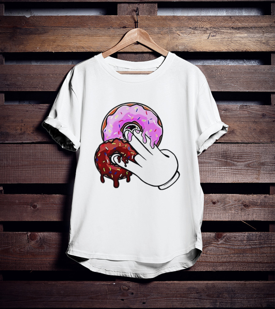 2 Pink Donuts 1 Brown Donut Animated Hand Gesture T-Shirt