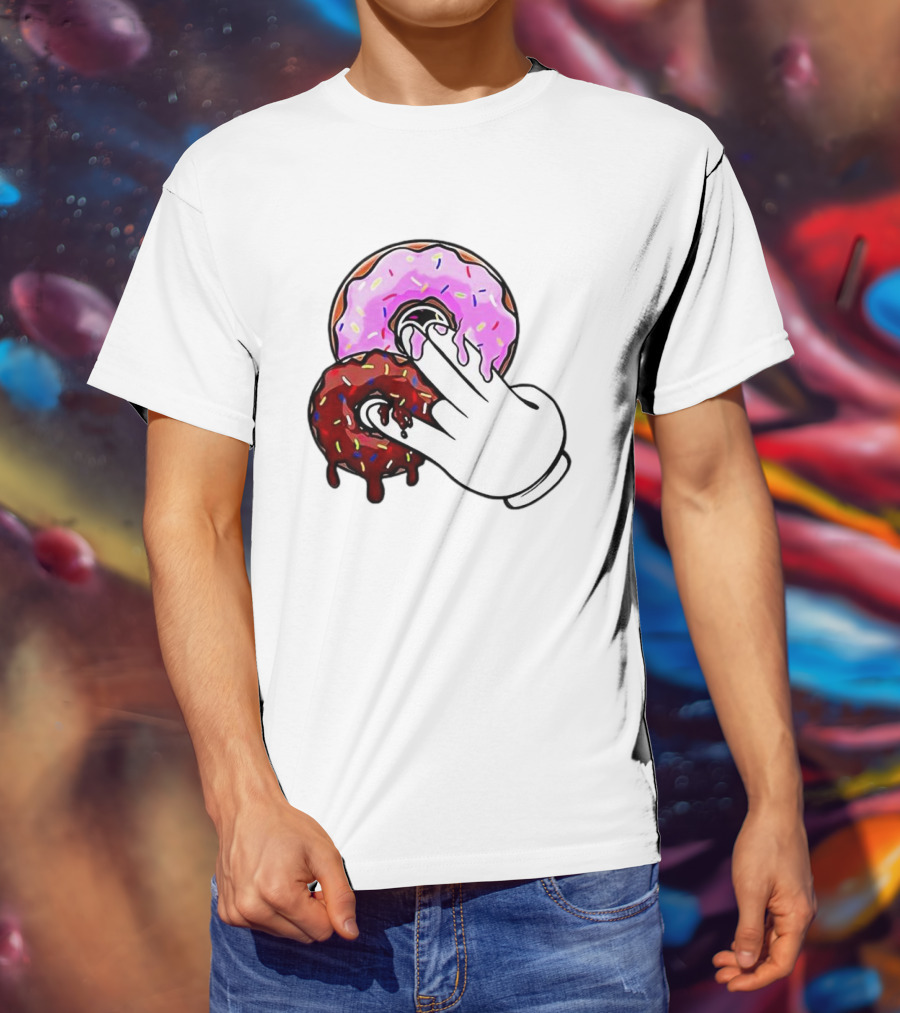 2 Pink Donuts 1 Brown Donut Animated Hand Gesture T-Shirt