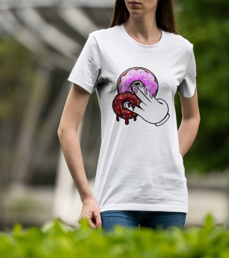 2 Pink Donuts 1 Brown Donut Animated Hand Gesture T-Shirt