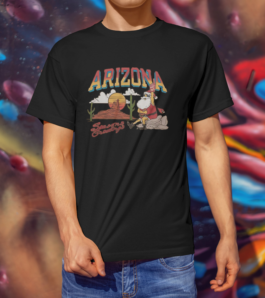 Arizona Cardinals Santa Desert Seasons Greetings Christmas T-Shirt