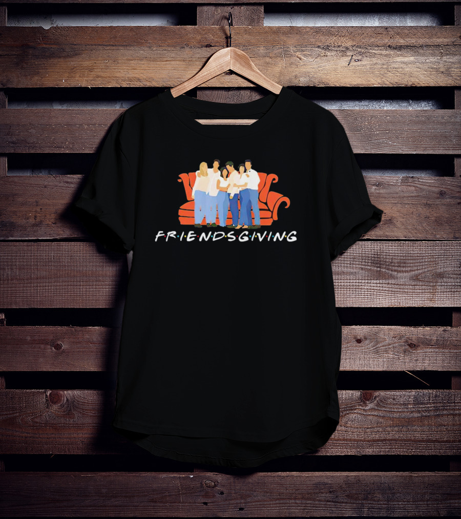 Friendsgiving Celebration With Friends On Iconic Orange Couch T-Shirt