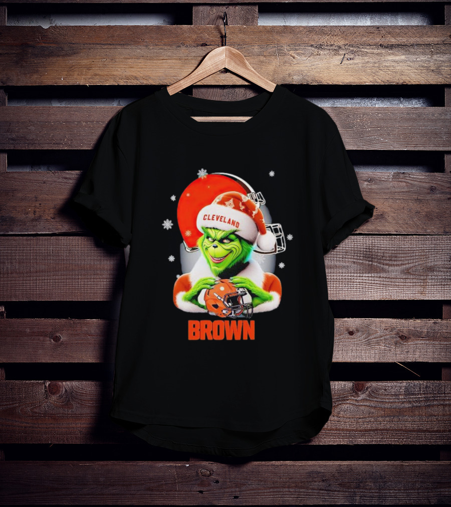 Grinch Cleveland Browns Christmas Football Snowflakes T-Shirt