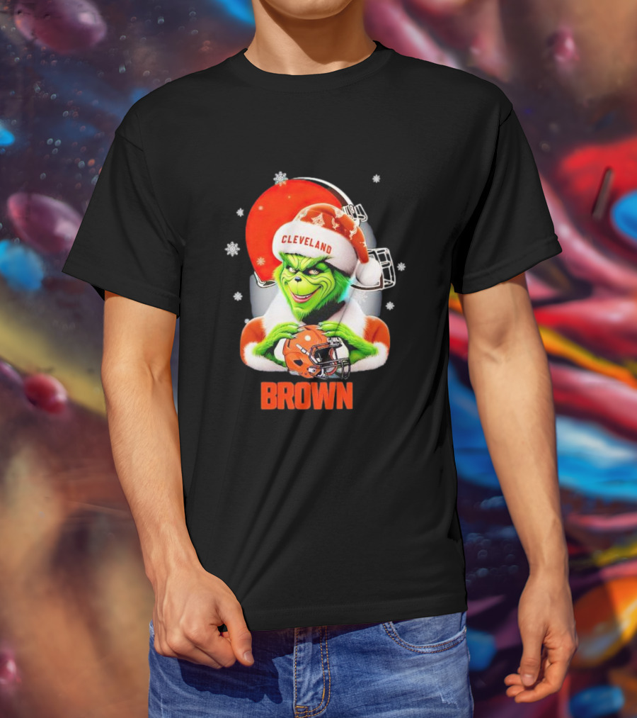 Grinch Cleveland Browns Christmas Football Snowflakes T-Shirt
