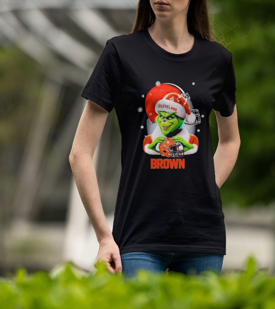 Grinch Cleveland Browns Christmas Football Snowflakes T-Shirt