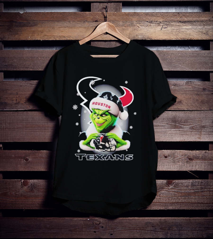 Grinch Houston Texans Christmas Football Holiday Snowflakes T-Shirt