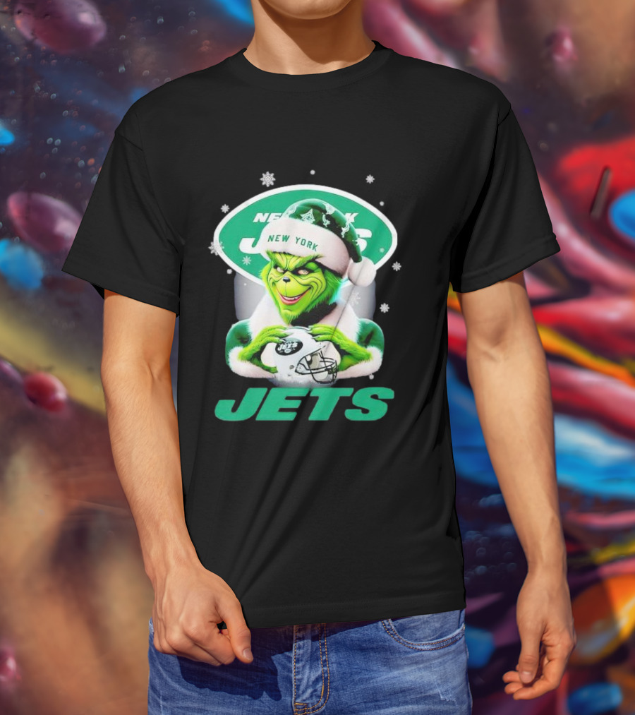 Grinch New York Jets Christmas Football T-Shirt