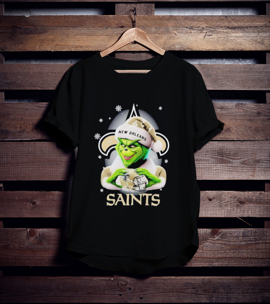 Grinch New Orleans Saints Christmas Snowflakes Football T-Shirt
