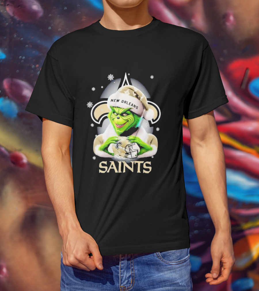Grinch New Orleans Saints Christmas Snowflakes Football T-Shirt