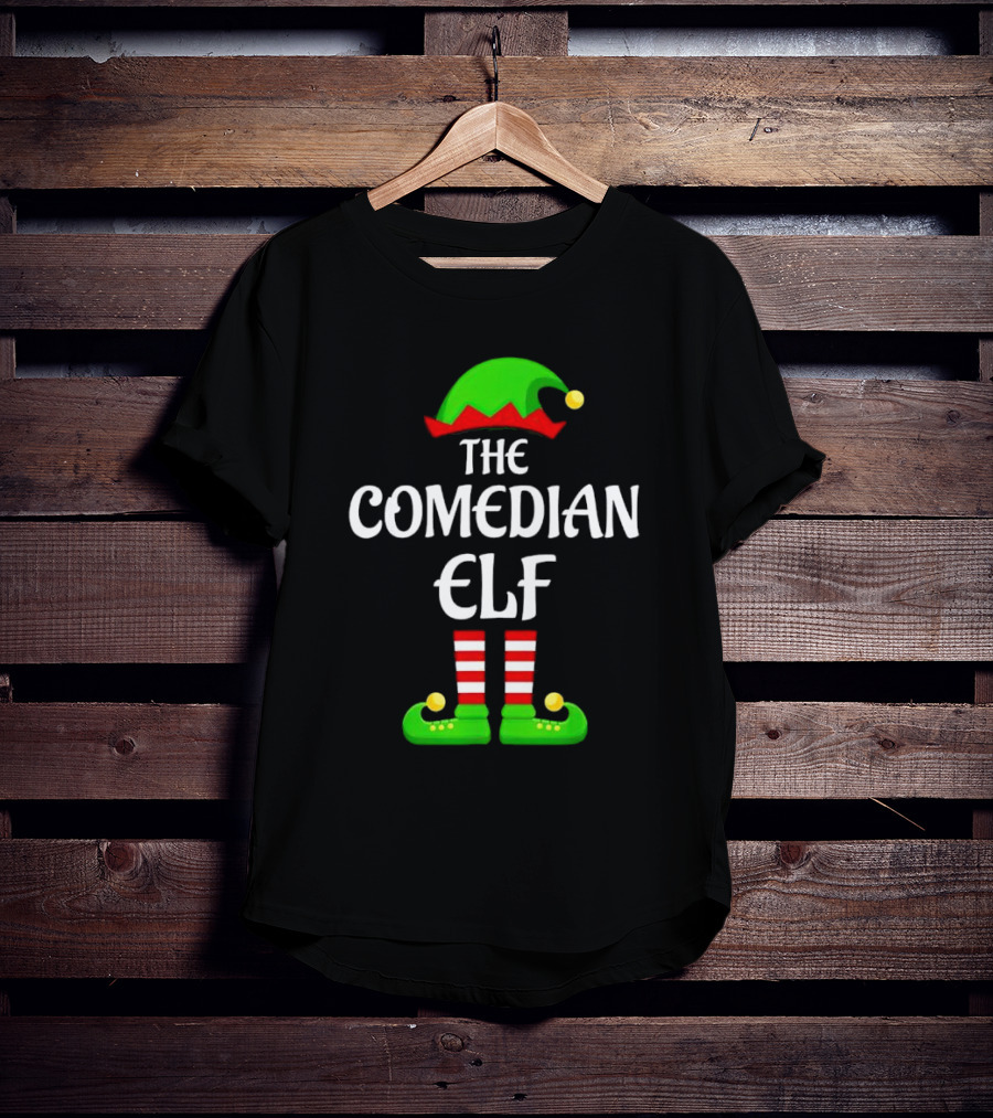 The Comedian Elf Funny Christmas Striped Stockings And Hat T-Shirt