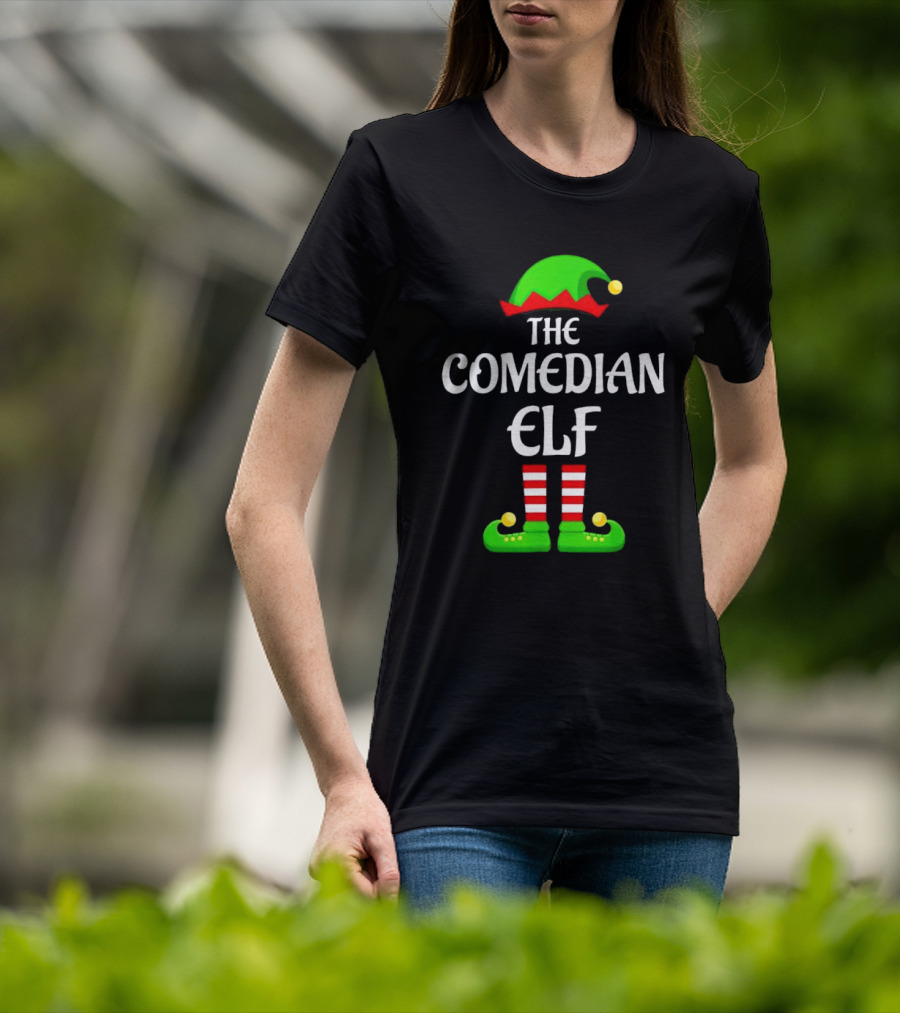 The Comedian Elf Funny Christmas Striped Stockings And Hat T-Shirt