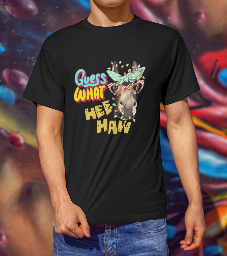 Guess What Hee Haw Christmas Donkey Lights And Glasses T-Shirt