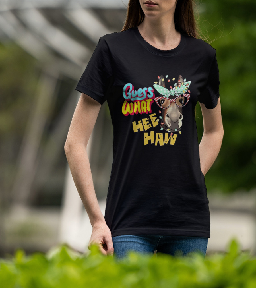 Guess What Hee Haw Christmas Donkey Lights And Glasses T-Shirt